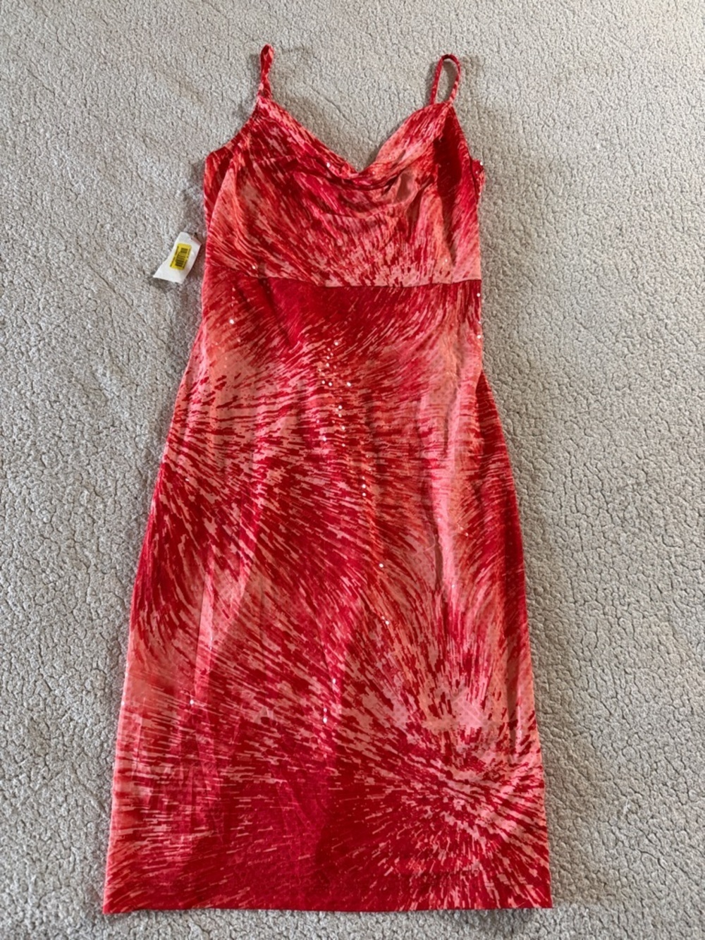 Ruby Rox Red Y2K Midi Slip Dress with Abstract Burst Medium